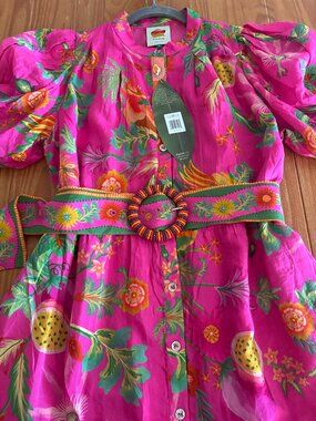 Farm Rio Pink Delicate Fruit Garden Mini Dress NWT Size Medium